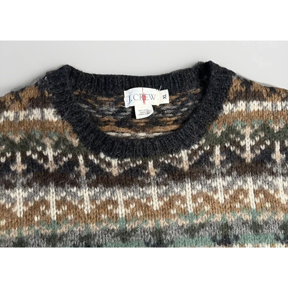 J Crew Fair Isle Sweater Men’s XL  Multi Color 100% Merino  Wool Crewneck Nordic